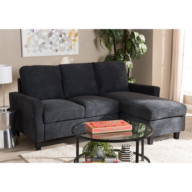 Baxton Studio Greyson Reversible Sectional in Dark Gray Homesquare
