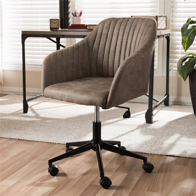 Baxton Studio Maida Adjustable Office Chair in Light Brown and Black