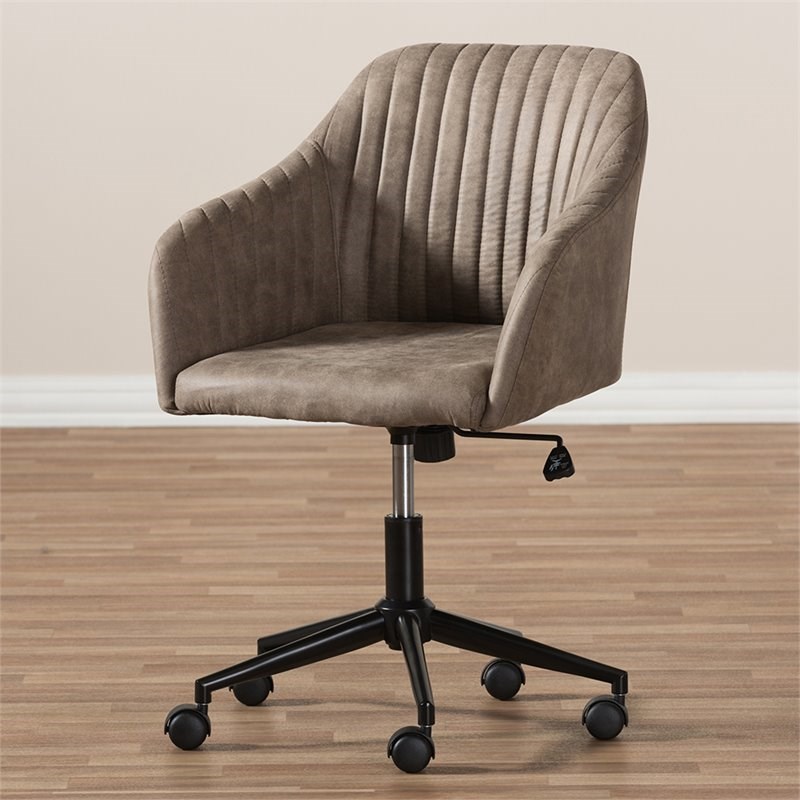 Baxton Studio Maida Adjustable Office Chair in Light Brown and Black