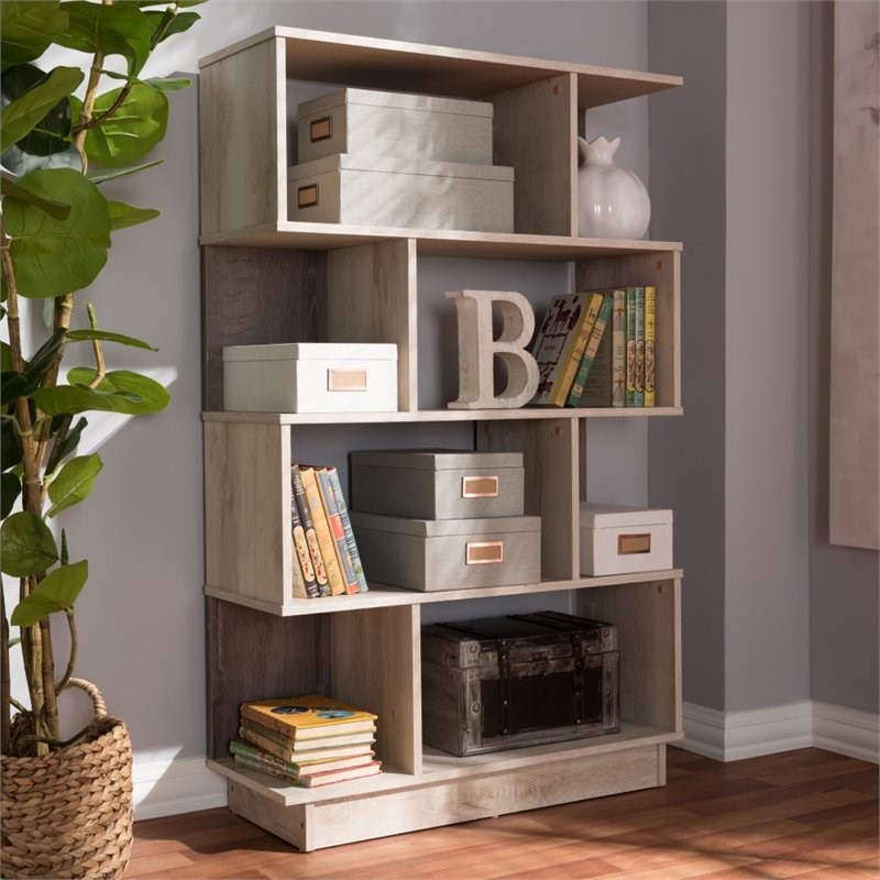 Baxton Studio Teagan 4 Shelf Display Bookcase in Oak