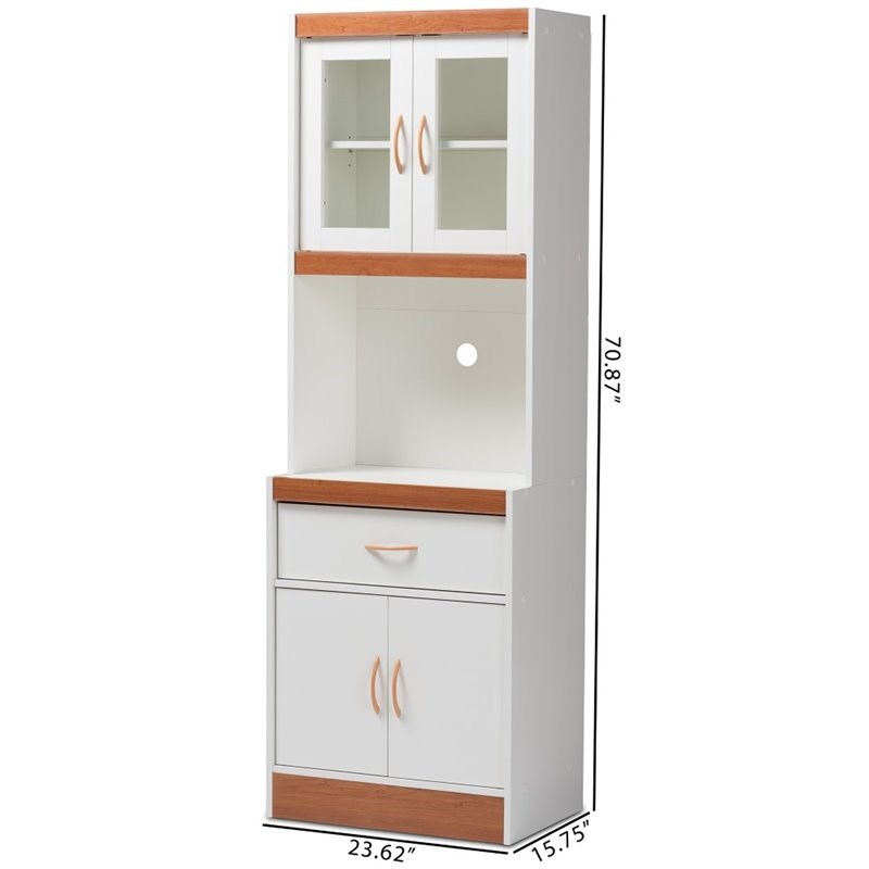 Baxton Studio Laurana Kitchen Cabinet and Hutch in White and Cherry