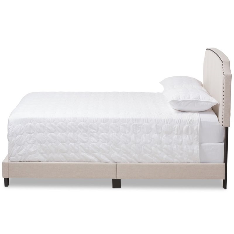 Baxton Studio Odette Nailhead Upholstered King Bed In Light Beige ...