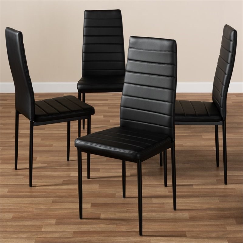 Baxton Studio Armand Faux Leather Dining Chair in Black (Set of 4