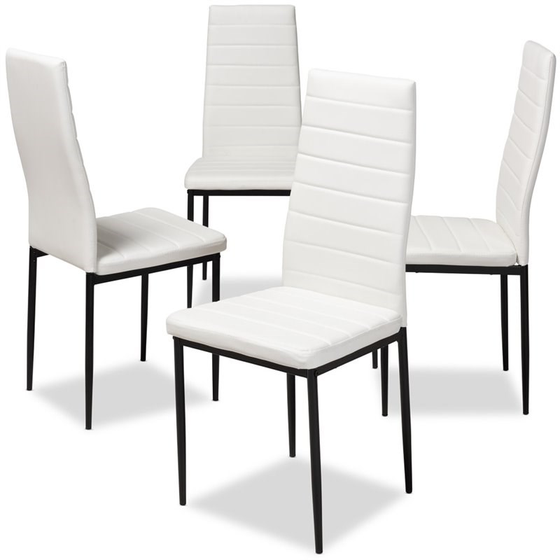 Baxton Studio Armand Faux Leather Dining Chair in White (Set of 4)