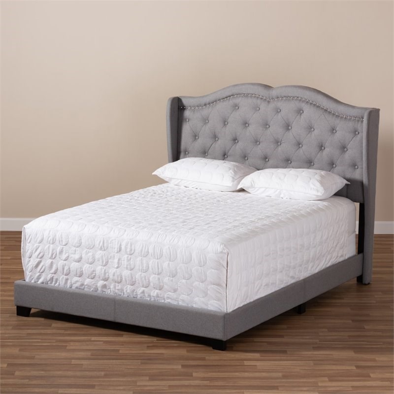 Baxton Studio Aden Fabric Tufted King Size Bed In Grey | Homesquare