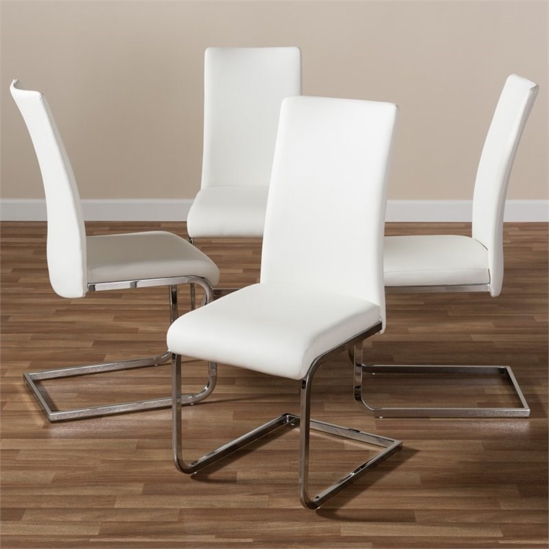 Baxton Studio Cyprien Faux Leather Dining Chair in White (Set of 4)