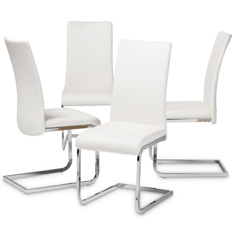 Baxton Studio Cyprien Faux Leather Dining Chair in White (Set of 4)