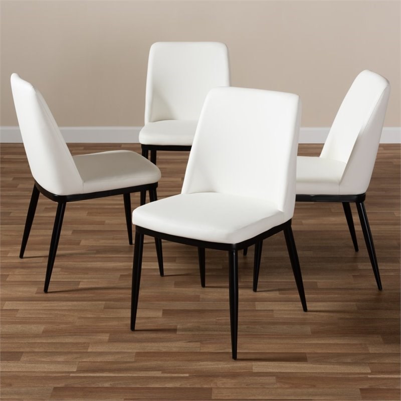Baxton Studio Darcell Faux Leather Dining Chair in White (Set of 4)