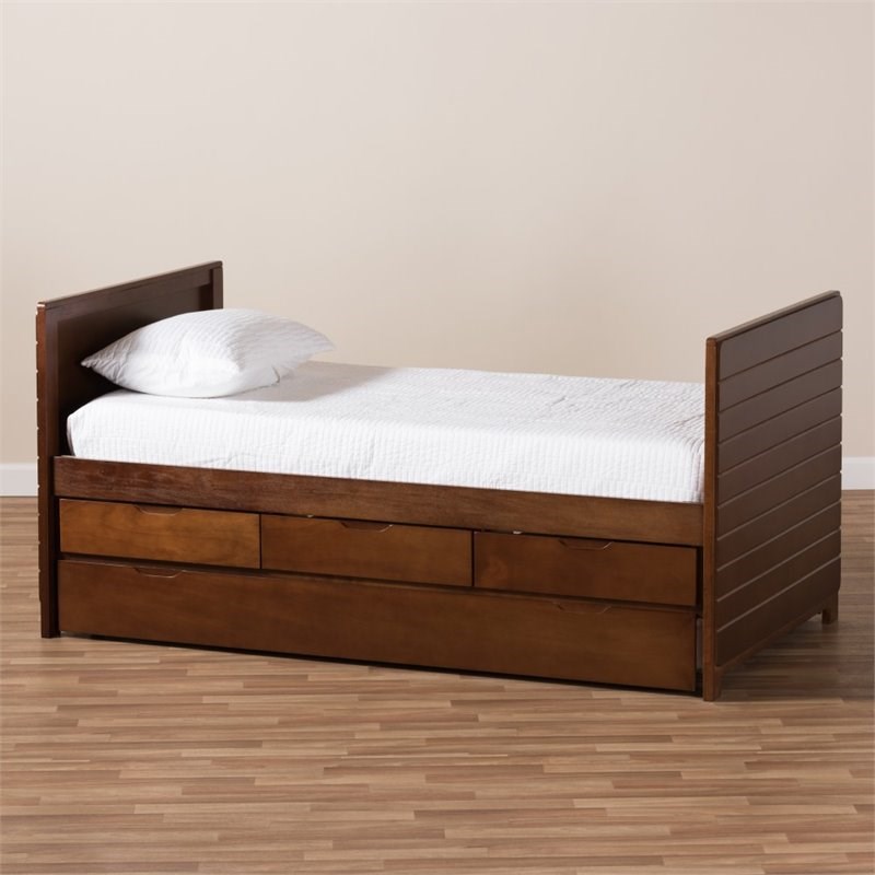 Baxton Studio Linna Storage Daybed with Trundle in Walnut Brown | Homesquare