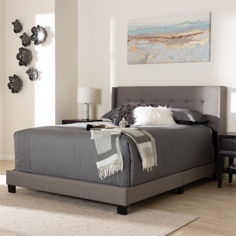 Baxton Studio Lisette Fabric Tufted King Bed in Grey Homesquare