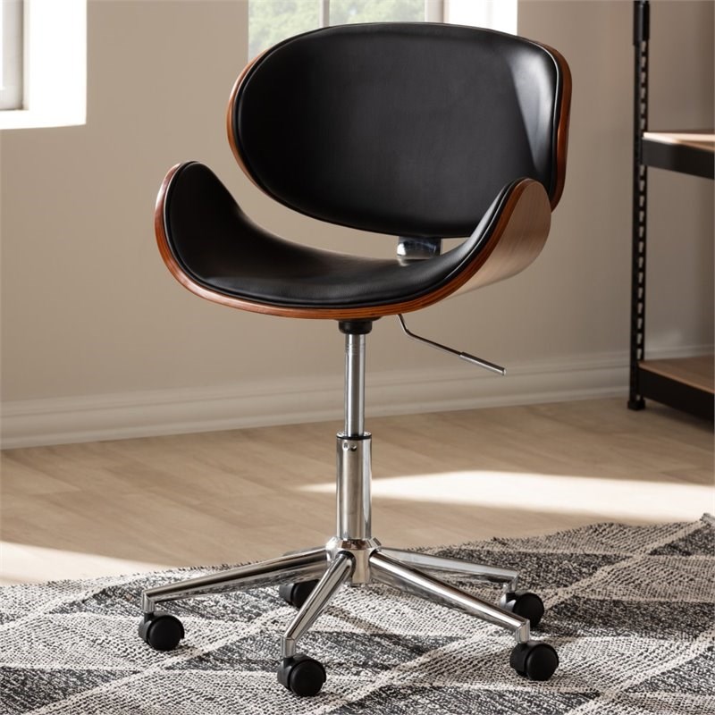 Baxton Studio Ambrosio Faux Leather Metal Office Chair in Black for sale online 
