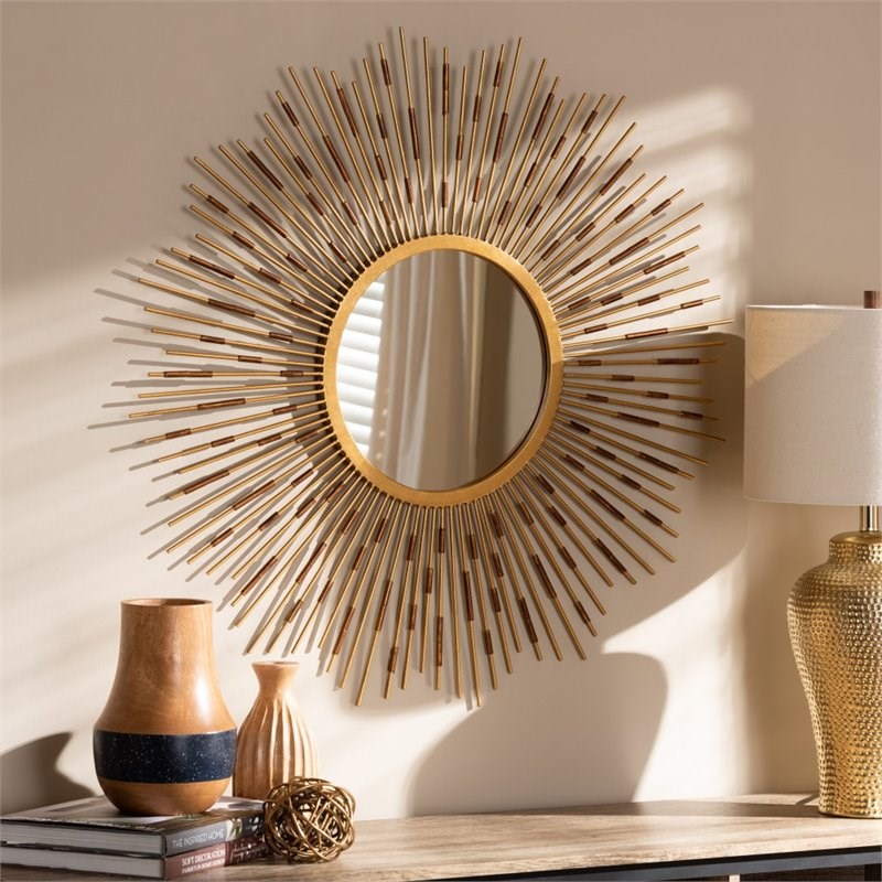 baxton studio apollonia sunburst decorative wall mirror in gold - 150 ...