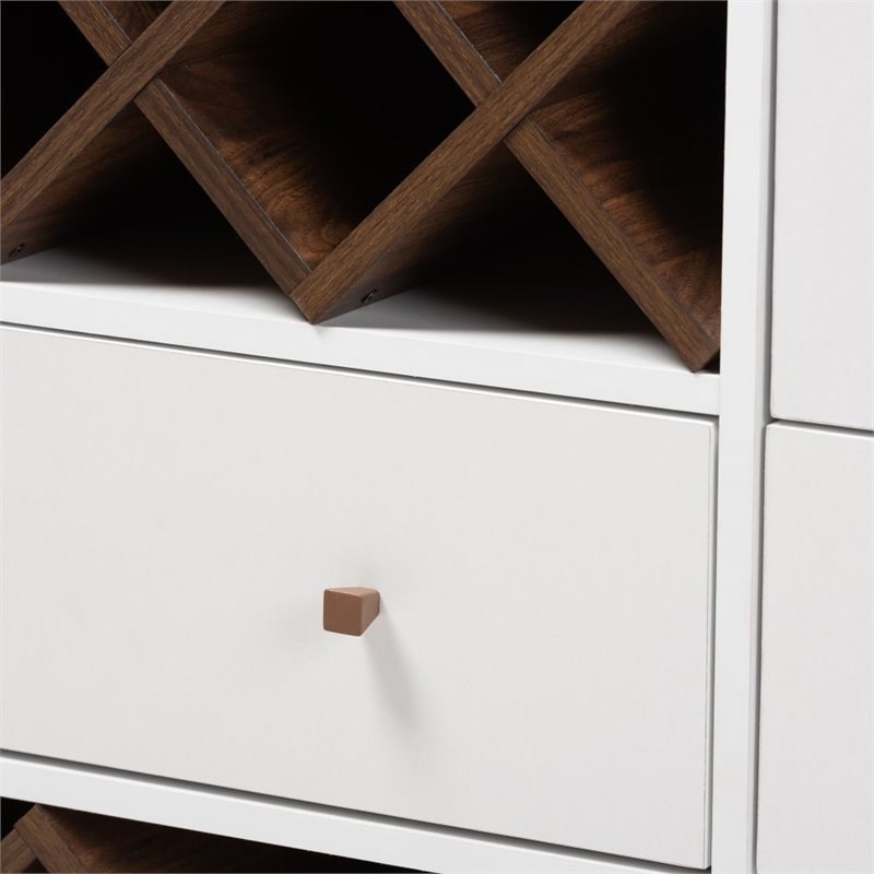 Baxton Studio Savino Wood Wine Cabinet in White and Walnut