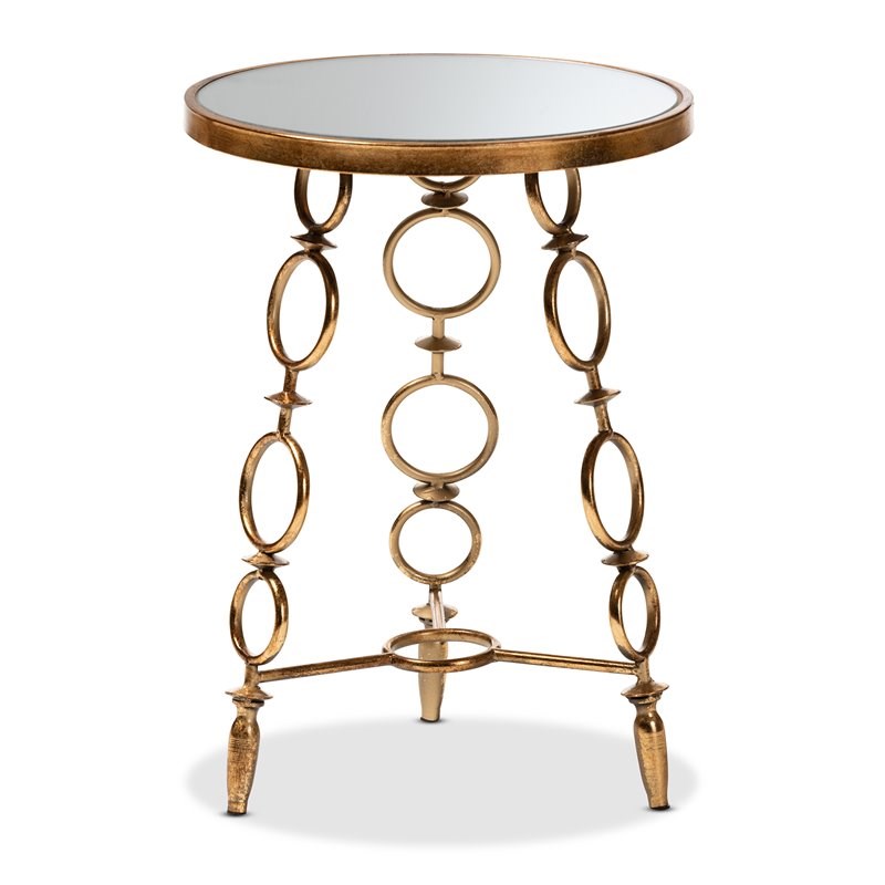 Baxton Studio Inaya Antique Gold Finished Metal and Glass Accent Table
