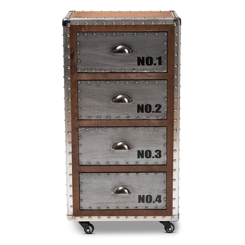 Baxton Studio Avere Brown 4-Drawer Wood Accent Chest in Silver and Brown