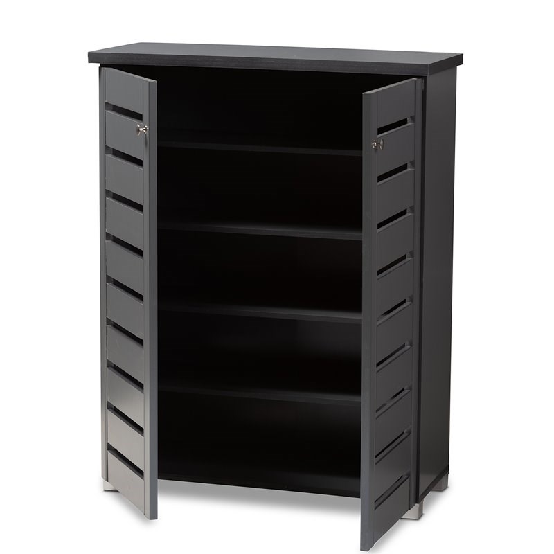 Baxton Studio Adalwin 2-Door Wood Entryway Shoe Cabinet in Dark Gray