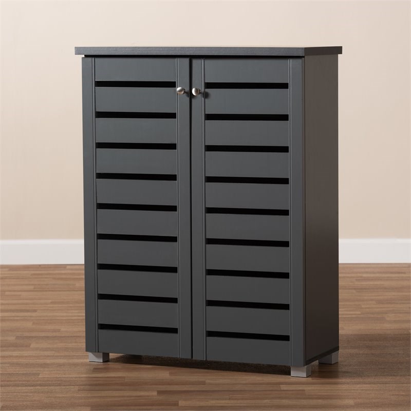 Baxton Studio Adalwin 2-Door Wood Entryway Shoe Cabinet in Dark Gray
