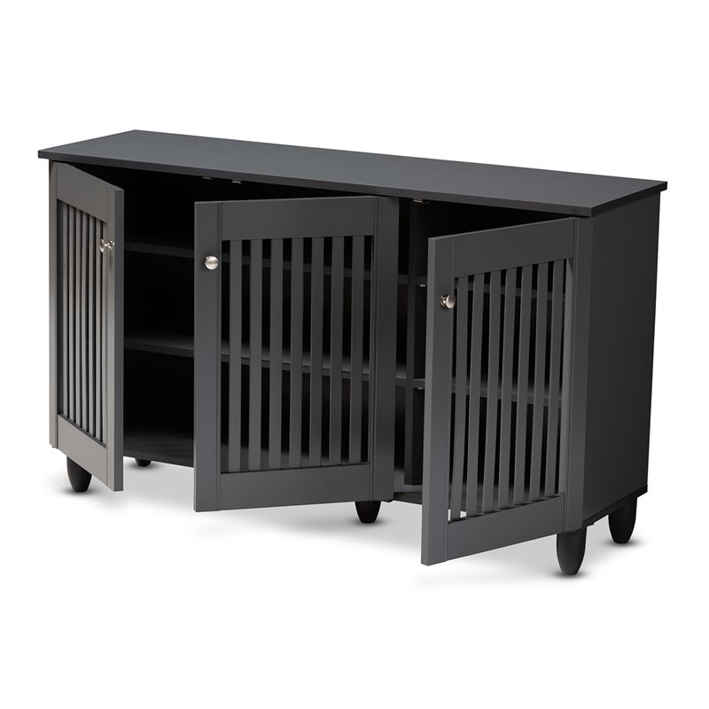 Baxton Studio Fernanda 3-Door Wood Entryway Shoe Cabinet in Dark Gray