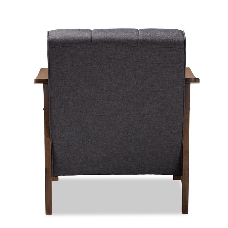 Baxton Studio Larsen Fabric Upholstered Walnut Wood Accent Chair in Gray