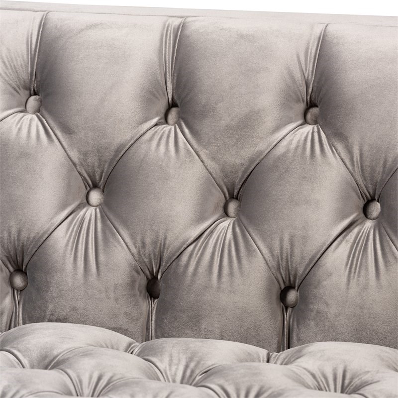 Baxton Studio Zanetta Tufted Velvet and Wood Sofa in Gray and Gold
