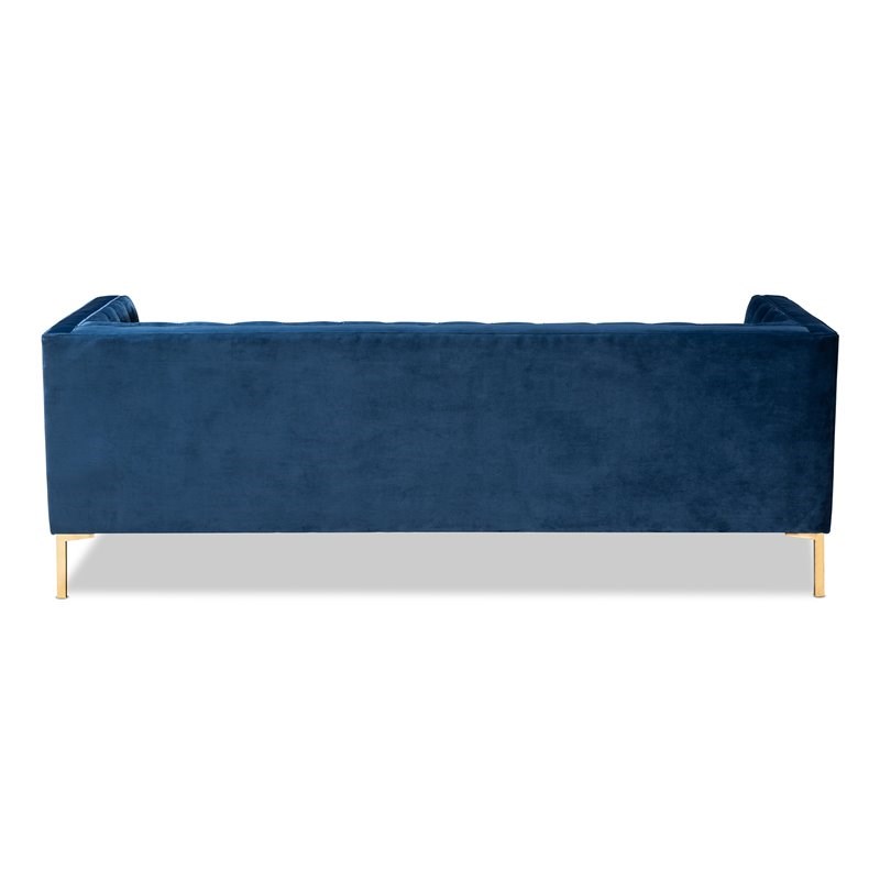 Baxton Studio Zanetta Tufted Velvet and Wood Sofa in Navy Blue and Gold