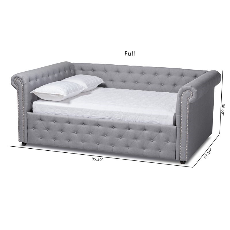 Baxton Studio Mabelle Mid-Century Tufted Fabric and Wood Full Daybed in Gray