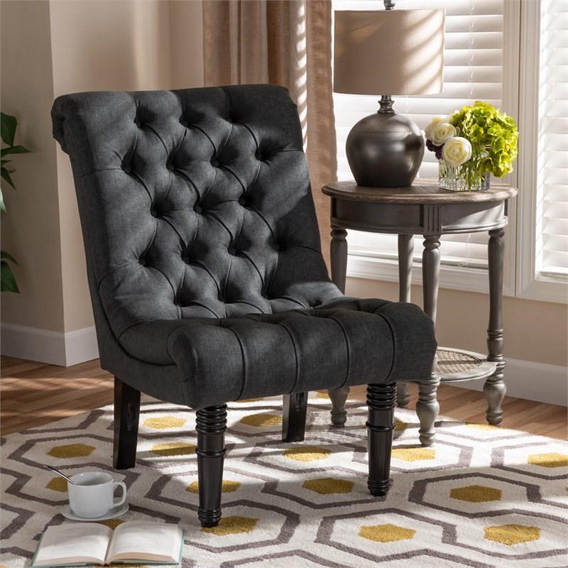 Baxton Studio Barthe Gray Fabric Accent Chair with Rolled Back