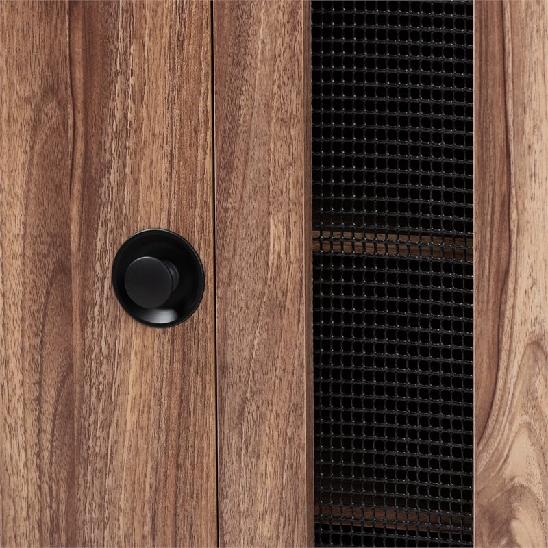 Baxton Studio Valina 2-Door Wood Shoe Cabinet with Screen Inserts in Oak-Black
