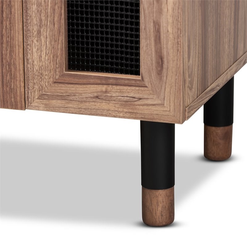 Baxton Studio Valina 2-Door Wood Shoe Cabinet with Screen Inserts in Oak-Black