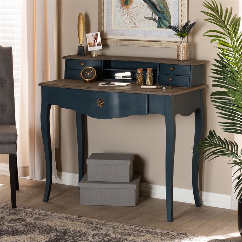 Baxton Studio Celestine Blue Spruce Finished Wood Accent Writing Desk