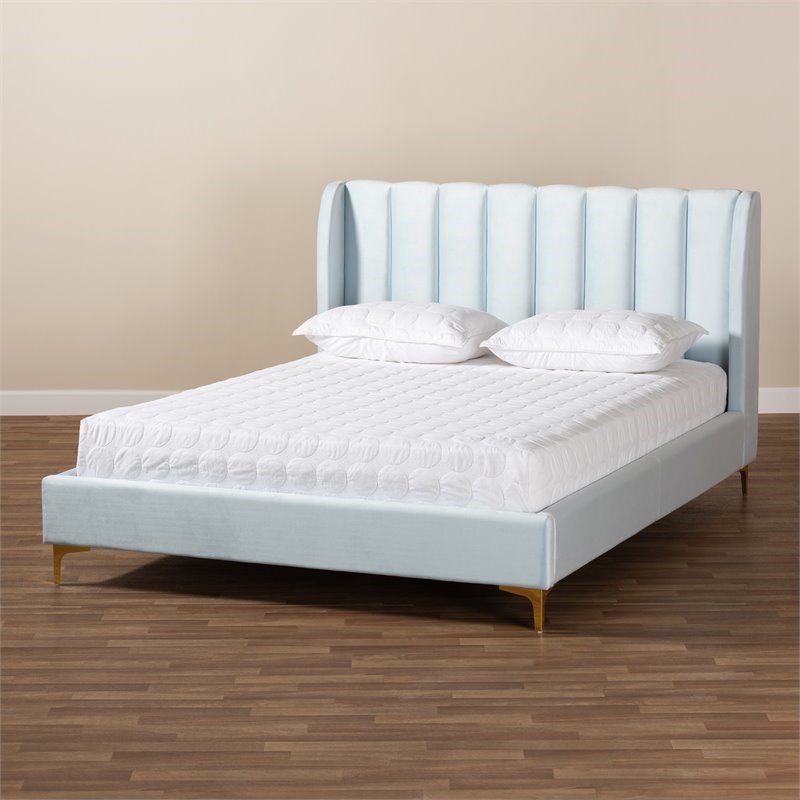 Baxton Studio Saverio Modern Velvet Upholstered Queen Platform Bed in
