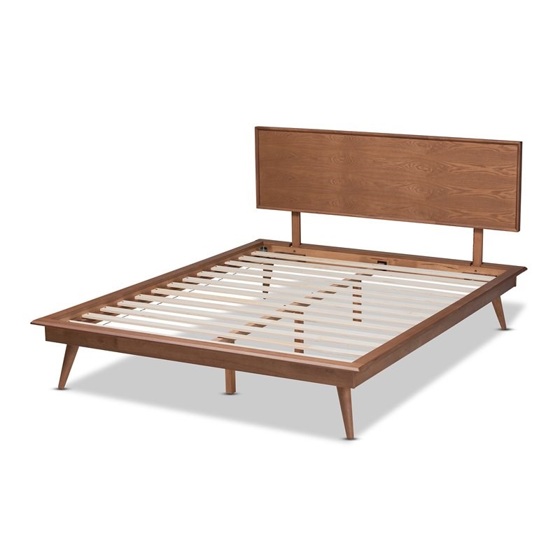 Baxton Studio Karine Mid-Century Wood Full Platform Bed in Walnut Brown