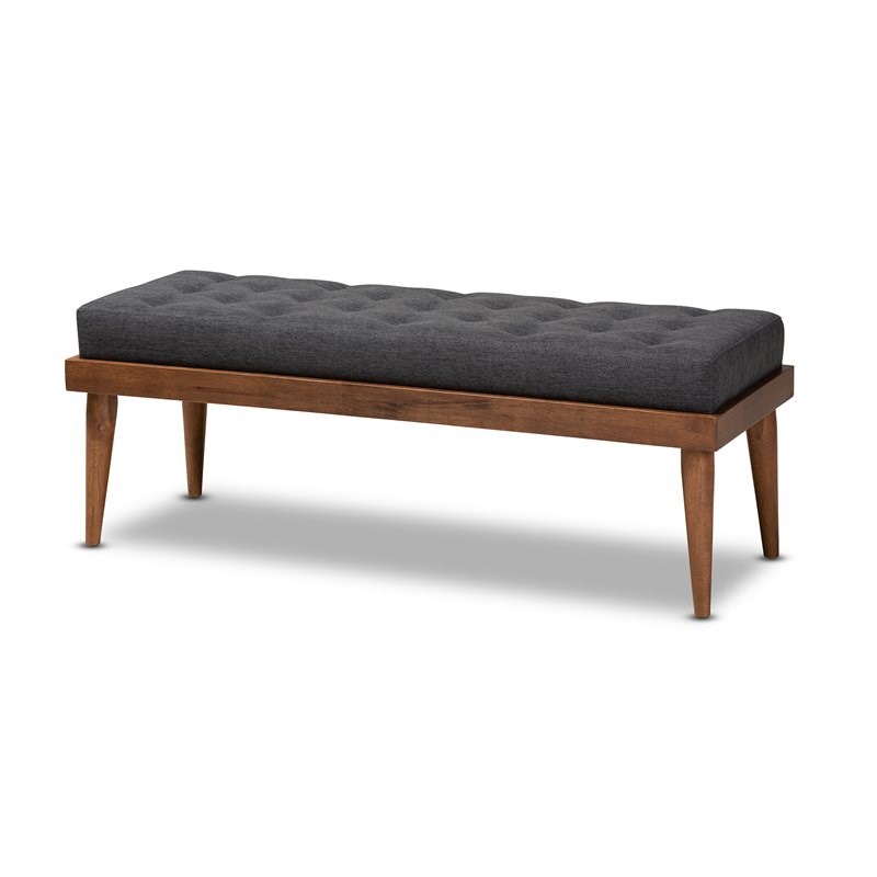 Baxton Studio Linus Mid-Century Upholstered Tufted Wood bench in Dark ...