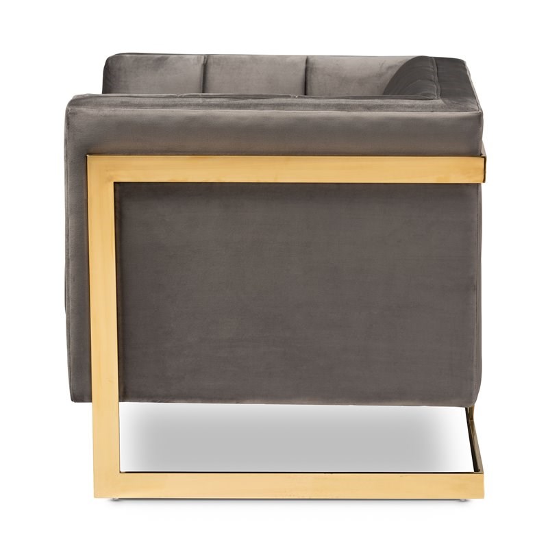 Baxton Studio Ambra Velvet Fabric with Gold Finish Accent Chair in Gray