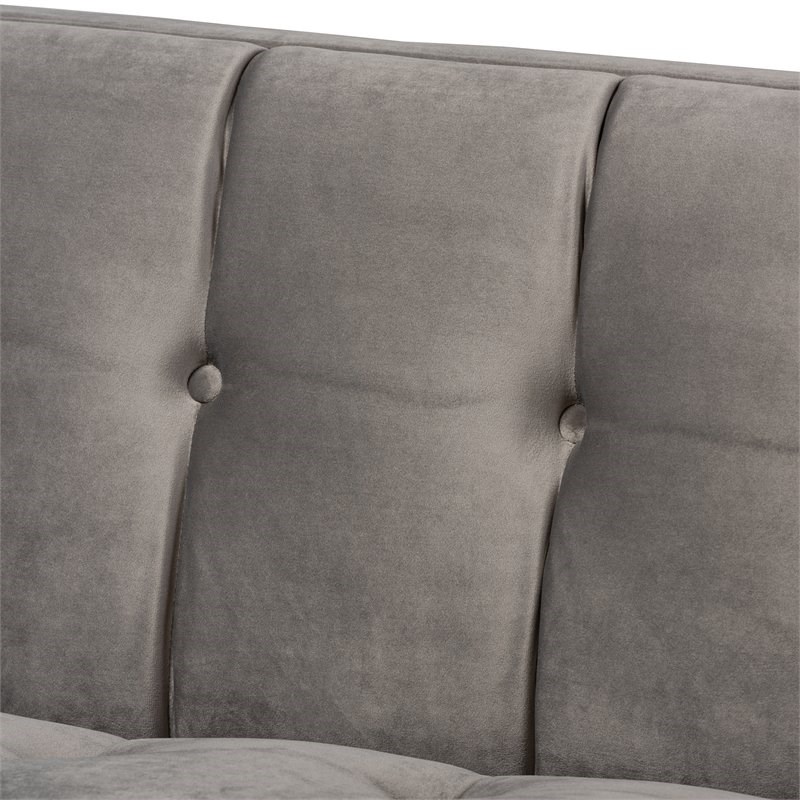 Baxton Studio Ambra Modern Velvet and Gold Finish Sofa in Gray
