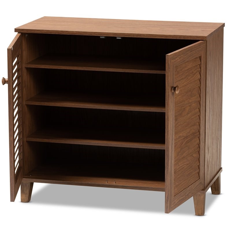 Baxton Studio Coolidge Contemporary Wood 4-Shelf Shoe Cabinet in Walnut Brown