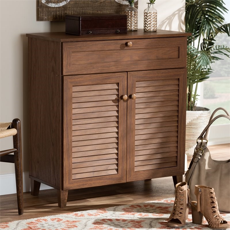Baxton Studio Coolidge Wood 4-Shelf and Drawer Shoe Cabinet in Walnut Brown