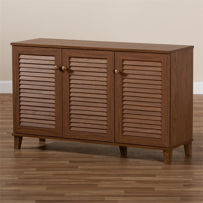 Baxton Studio Coolidge Contemporary Wood 8-Shelf Shoe Cabinet in Walnut Brown