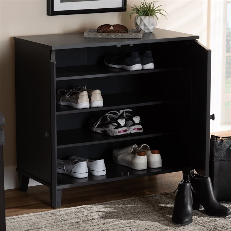 Baxton Studio Glidden Contemporary 4-Shelf Wood Shoe Cabinet in Dark Gray