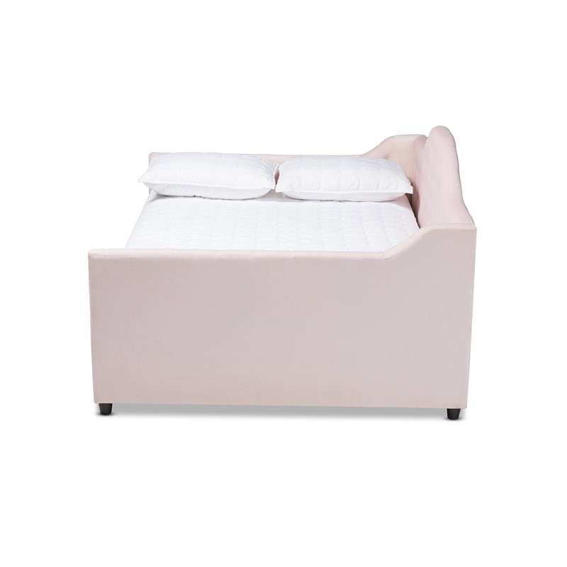 Baxton Studio Perry Contemporary Velvet Upholstered Full Daybed in Pink