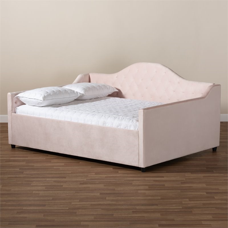 Baxton Studio Perry Contemporary Velvet Upholstered Full Daybed in Pink