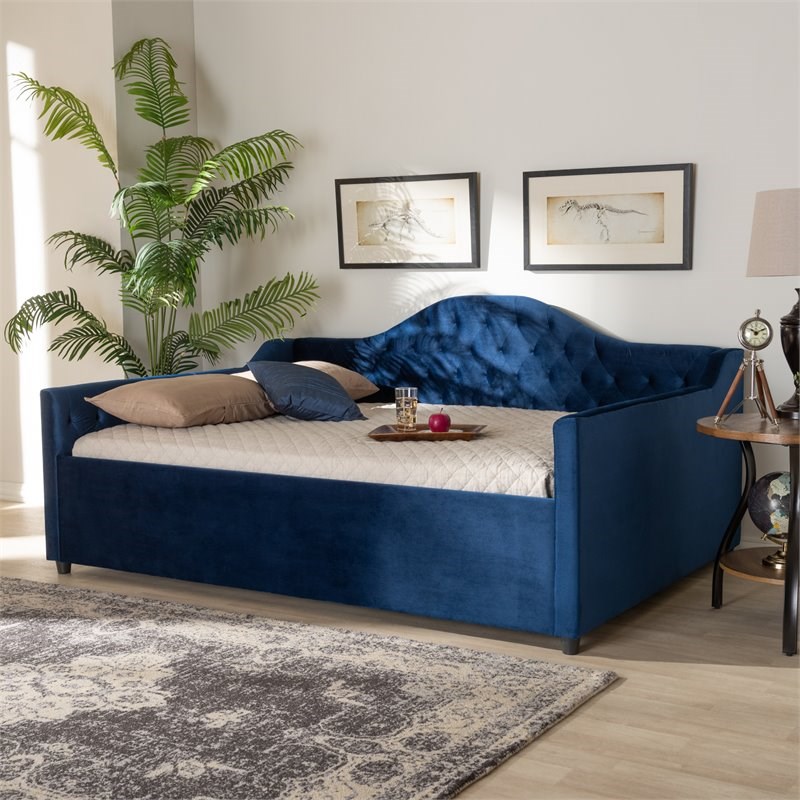 Baxton Studio Perry Contemporary Velvet Upholstered Queen Daybed in Royal Blue