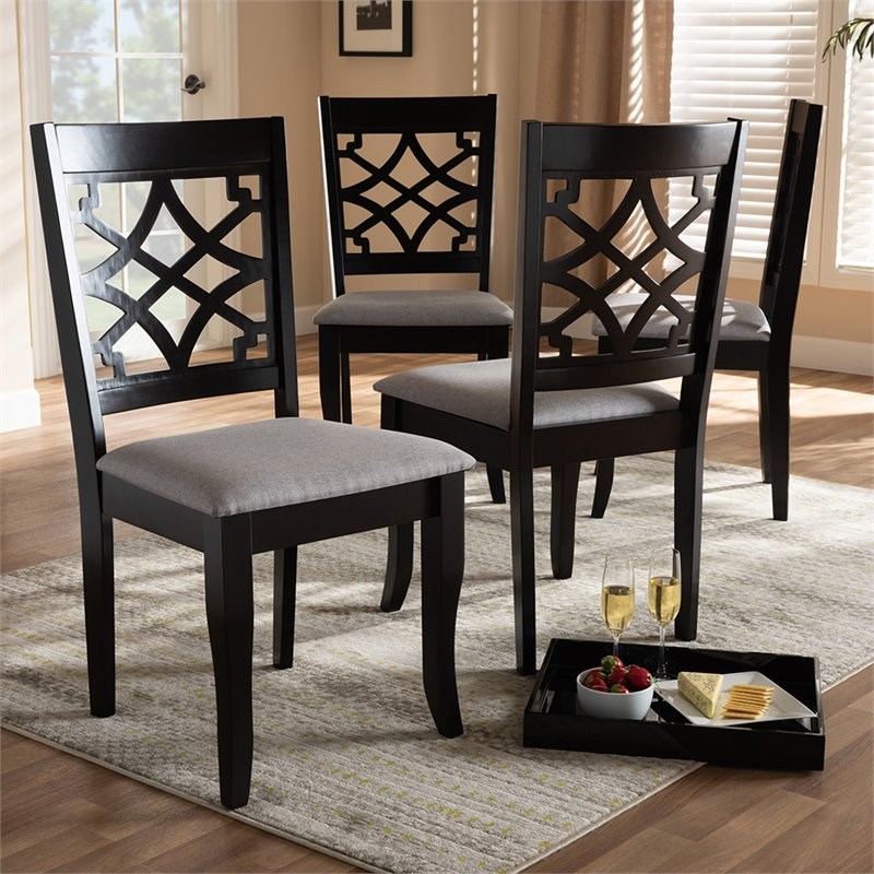 Baxton Studio Mael Wood Dining Chair in Gray and Espresso - Set of 4