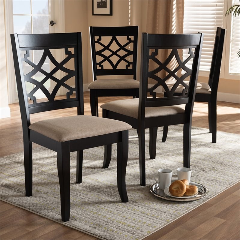Baxton Studio Mael Wood Dining Chair in Sand and Espresso (Set of 4)