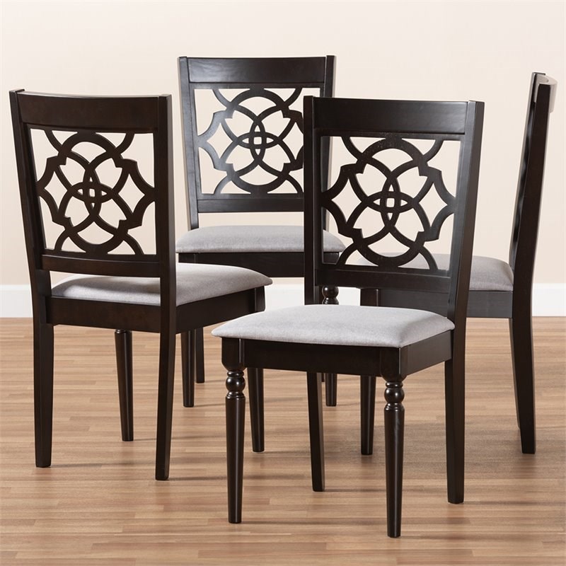 Baxton Studio Renaud Wood Dining Chair in Gray and Espresso - Set of 4