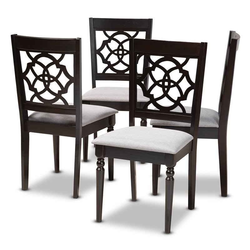 Baxton Studio Renaud Wood Dining Chair in Gray and Espresso - Set of 4