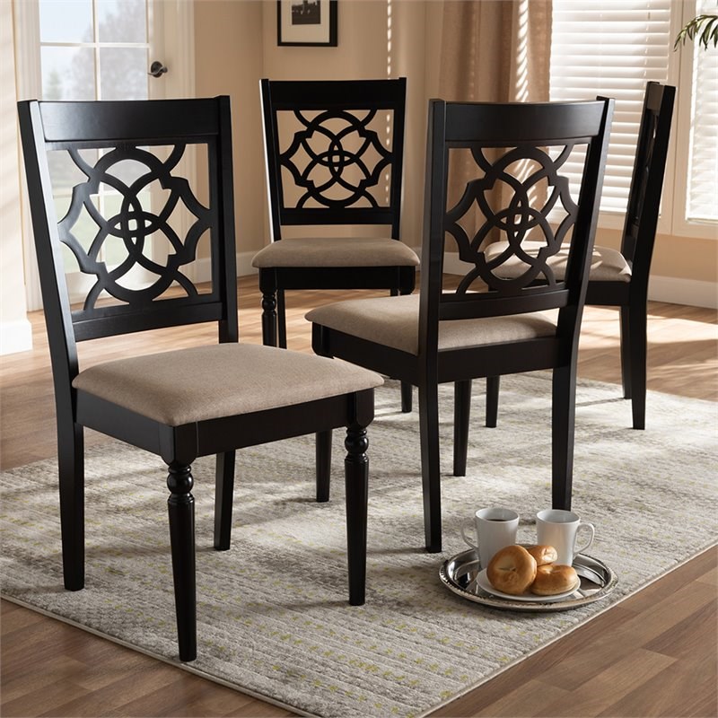 Baxton Studio Renaud Wood Dining Chair in Sand and Espresso - Set of 4