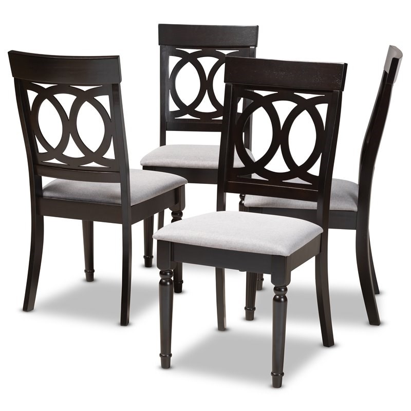 Baxton Studio Lucie Wood Dining Chair in Gray and Espresso - Set of 4