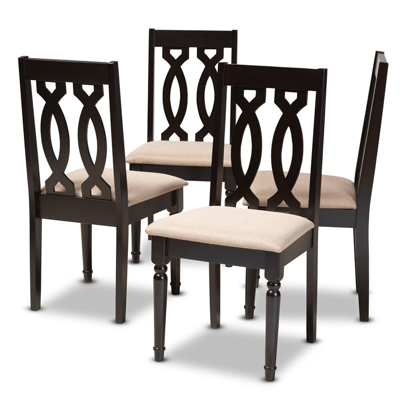 Baxton Studio Cherese Wood Dining Chair in Sand and Espresso - Set of 4