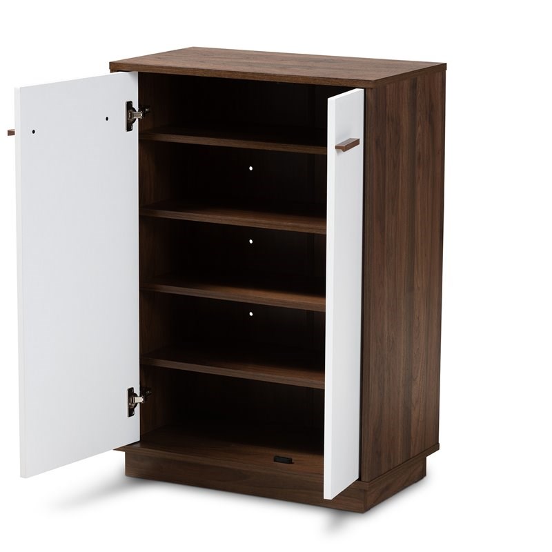 Baxton Studio Mid-Century Mette Wood Shoe Cabinet in White and Walnut